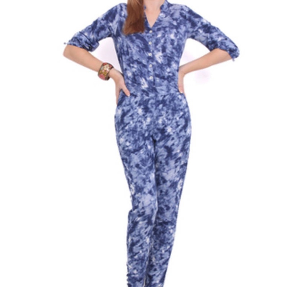 Blue Tie Dye Printed Cotton Jumpsuit Women’s S/M